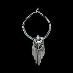 Charlotte Russe Metallic Blue Fringe Statement Necklace